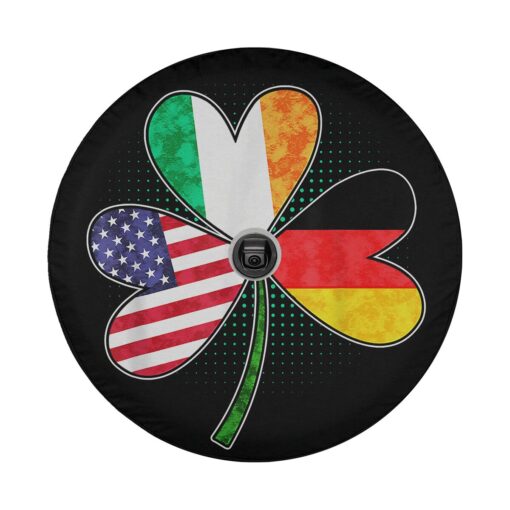 American German Irish DNA Spare Tire Cover Leather Universal Fit for Jeep Trailer Rv Suv Truck with Camera Hole 2